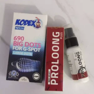 پکیج کرم تاخیری پرولانگ لاس + کاندوم خاردار ناچ کدکس Big Dots بسته 10 عددی